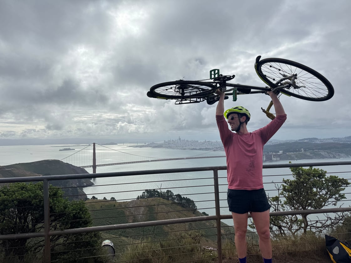 Chris with his bike at Golden Gate Bridge