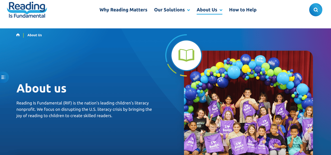 RIF website with children smiling